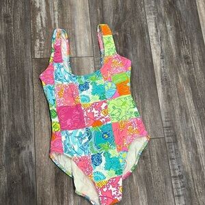 Lilly Pulitzer White Label Pink Patchwork One Piece Swimsuit size 12